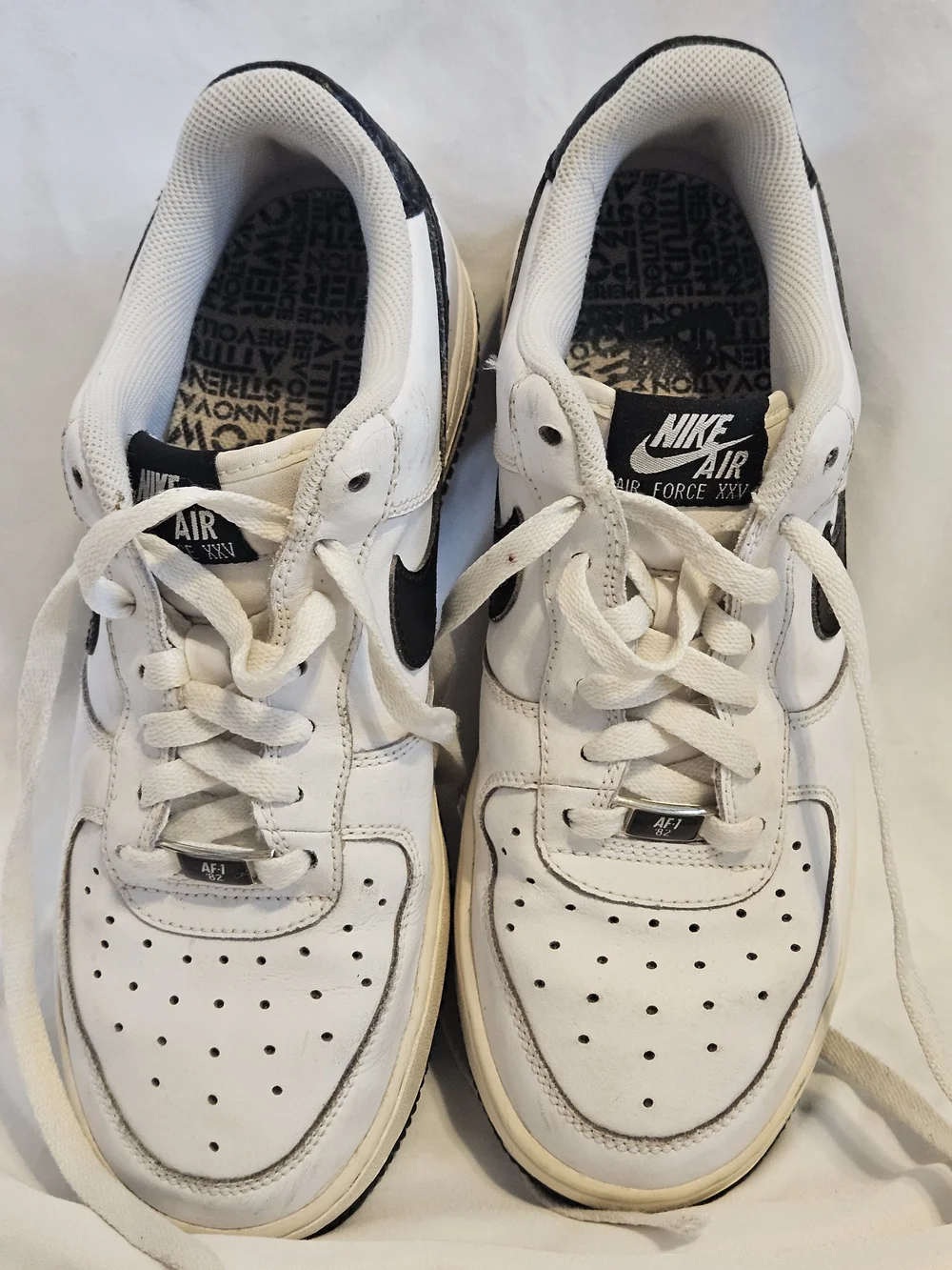 NIKE-Boys Air Force 1 XXV, AF1-82 White/Black Leather Sneakers SZ 7Y